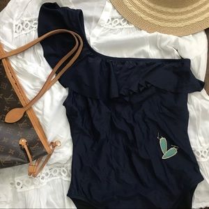 💙J Crew Factory one piece, ruffle NWT sz L